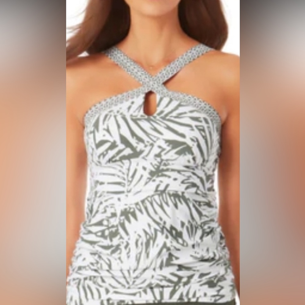 NWT anne cole Tankini top and swim skirt. Size medium. Olive green/white